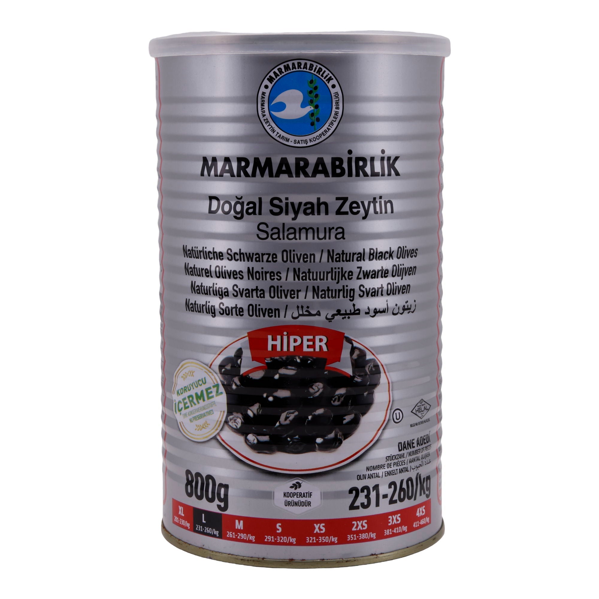 Schwarze Oliven Marmarabirlik | Natürliche schwarze Oliven | In Salzlake, HİPER Qualität | 800 g Dose MARMARABIRLIK